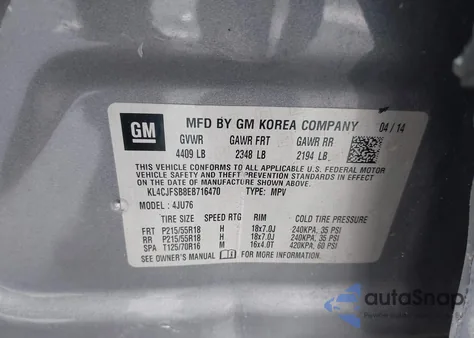 2014 Buick Encore Convenience from USA, damaged, VIN KL4CJFSB8EB716470